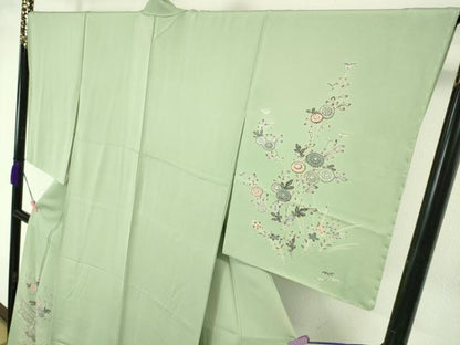 平和屋本店■極上　本加賀友禅作家　木村雨山　染色工芸作家　吉田芳彩　訪問着　菊　桔梗　柳鼠色地　逸品　未使用　DZAA4219kh5