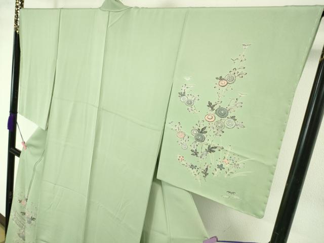 平和屋本店■極上　本加賀友禅作家　木村雨山　染色工芸作家　吉田芳彩　訪問着　菊　桔梗　柳鼠色地　逸品　未使用　DZAA4219kh5