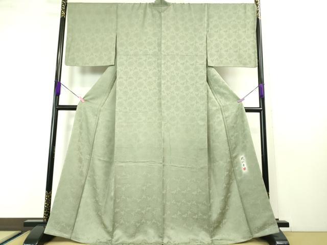 平和屋本店■極上　龍村晋謹製　お召　花唐草地紋　青白橡色地　金通し地　反端付き　逸品　未使用　DZAA4222kh5