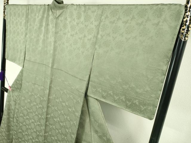 平和屋本店■極上　龍村晋謹製　お召　花唐草地紋　青白橡色地　金通し地　反端付き　逸品　未使用　DZAA4222kh5