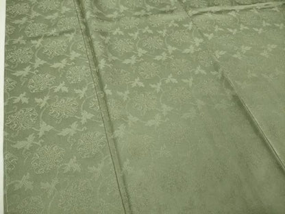 平和屋本店■極上　龍村晋謹製　お召　花唐草地紋　青白橡色地　金通し地　反端付き　逸品　未使用　DZAA4222kh5
