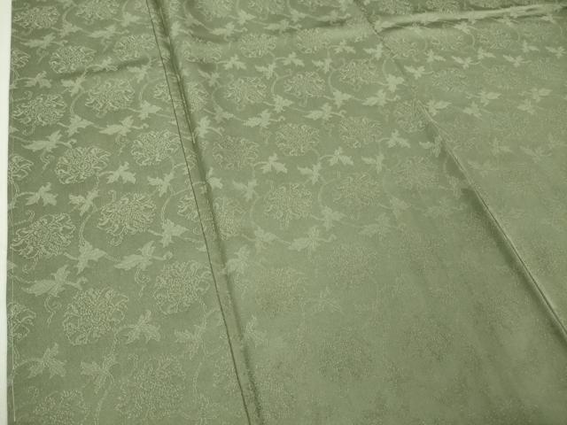 平和屋本店■極上　龍村晋謹製　お召　花唐草地紋　青白橡色地　金通し地　反端付き　逸品　未使用　DZAA4222kh5