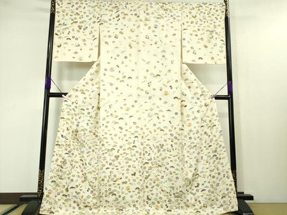 平和屋本店■極上　訪問着　駒刺繍　宝尽くし飛鶴文　象牙色地　金彩　逸品　未使用　DZAA4226kh5