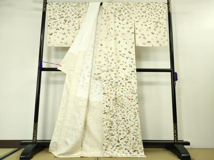 平和屋本店■極上　訪問着　駒刺繍　宝尽くし飛鶴文　象牙色地　金彩　逸品　未使用　DZAA4226kh5