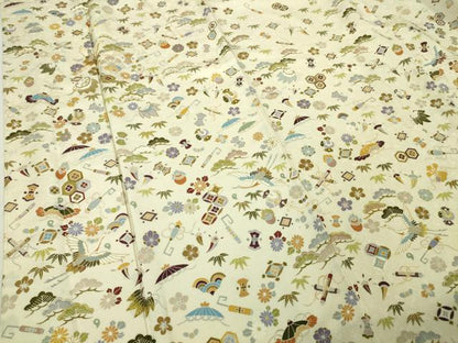 平和屋本店■極上　訪問着　駒刺繍　宝尽くし飛鶴文　象牙色地　金彩　逸品　未使用　DZAA4226kh5