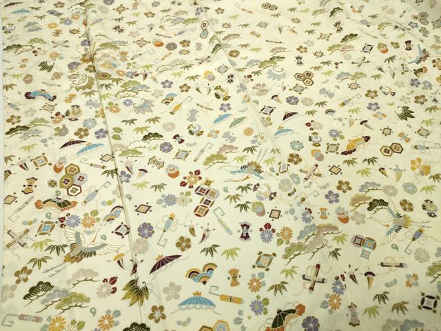平和屋本店■極上　訪問着　駒刺繍　宝尽くし飛鶴文　象牙色地　金彩　逸品　未使用　DZAA4226kh5