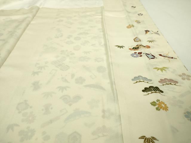 平和屋本店■極上　訪問着　駒刺繍　宝尽くし飛鶴文　象牙色地　金彩　逸品　未使用　DZAA4226kh5