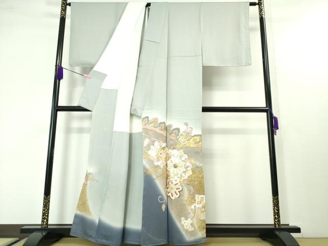 平和屋本店■希少　皇室献上作家　野村静枝　佐賀錦　色留袖　駒刺繍　花唐草文　暈し染め　秘色色地　金銀彩　逸品　DZAA4229kh5