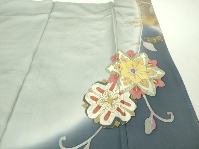 平和屋本店■希少　皇室献上作家　野村静枝　佐賀錦　色留袖　駒刺繍　花唐草文　暈し染め　秘色色地　金銀彩　逸品　DZAA4229kh5