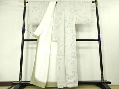 平和屋本店■極上　染織の名門　しょうざん　上代お召　唐草文　白梅鼠色地　証紙付き　逸品　未使用　DZAA4246kh5