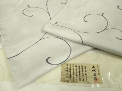 平和屋本店■極上　染織の名門　しょうざん　上代お召　唐草文　白梅鼠色地　証紙付き　逸品　未使用　DZAA4246kh5