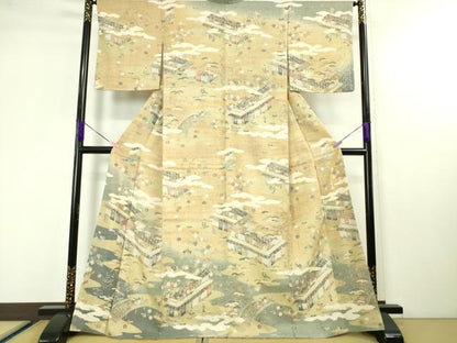 平和屋本店■極上　染織の名門　しょうざん  生紬　訪問着　渡橋人物風景文　逸品　DZAA4264kh5