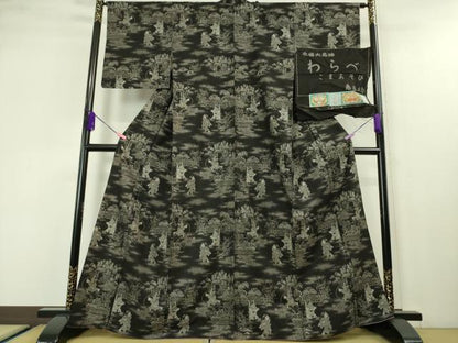 平和屋本店■極上 絣の魔術師 恵積五郎 本場大島紬 恵大島織物謹製 9マルキ 古代染色純泥染 わらべ こまあそび 証紙付き 逸品 DZAA4268kh5
