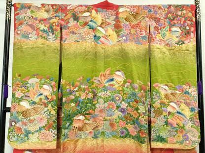 平和屋本店■希少　中国人間国宝 将雪英 色打掛 和装 婚礼 結婚式 花嫁 中国手刺繍 相良刺繍 鴛鴦花文 暈し染め 金彩　逸品　DZAA4270kh5
