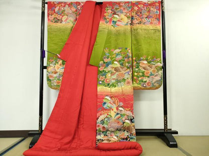 平和屋本店■希少　中国人間国宝 将雪英 色打掛 和装 婚礼 結婚式 花嫁 中国手刺繍 相良刺繍 鴛鴦花文 暈し染め 金彩　逸品　DZAA4270kh5