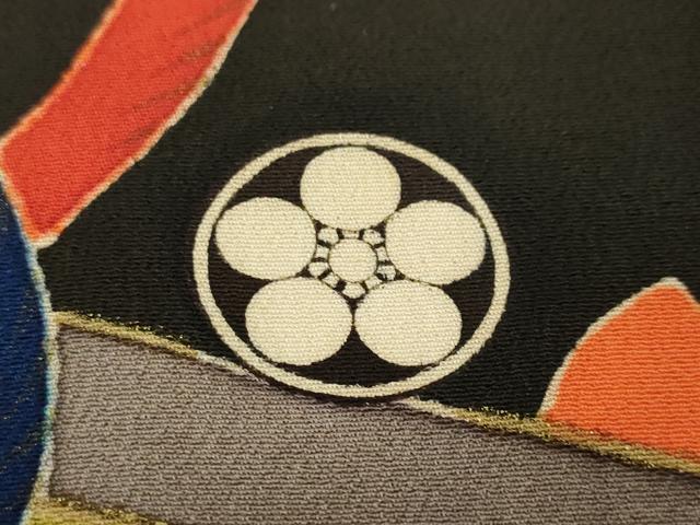 平和屋本店■極上　アンティーク　大正ロマン　振袖・長襦袢(袷)セット　駒刺繍　几帳花鳥文　黒地　金彩　逸品　DZAA4285kh5