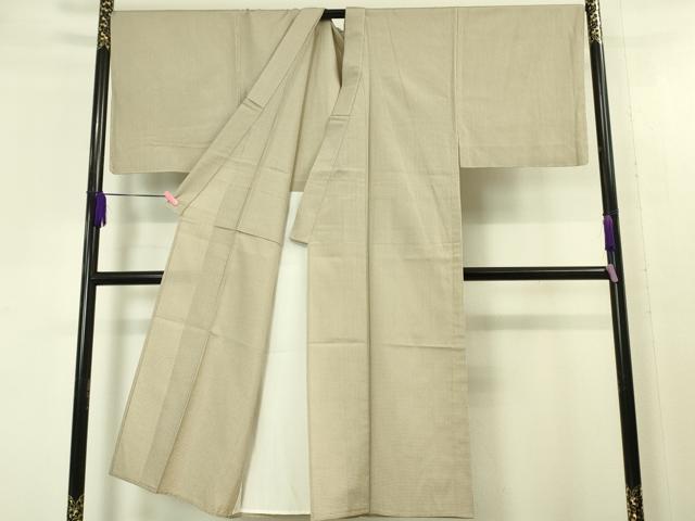 平和屋本店▽極上 男性 伝統工芸士 西川治郎 粋渋庵 縮つむぎ 単衣 格子 亜麻色地 証紙付き 逸品 未使用 DZAA4308kh5