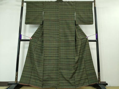 平和屋本店■極上　郡上紬　草木染　格子　逸品　未使用　DZAA4312kh5