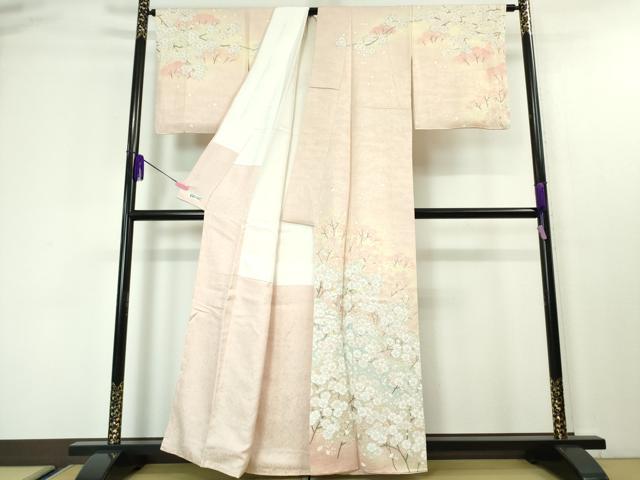 平和屋本店■極上　十日町 名門青柳謹製　訪問着　桜　暈し染め　金糸　反端付き　逸品　未使用　DZAA4315kh5