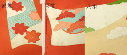 平和屋本店■極上　女の子　祝着　産着　初着　のしめ　お宮詣り　駒刺繍　束ね熨斗吉祥飛鶴文　丹色地　金彩　逸品　DZAA4334kh5