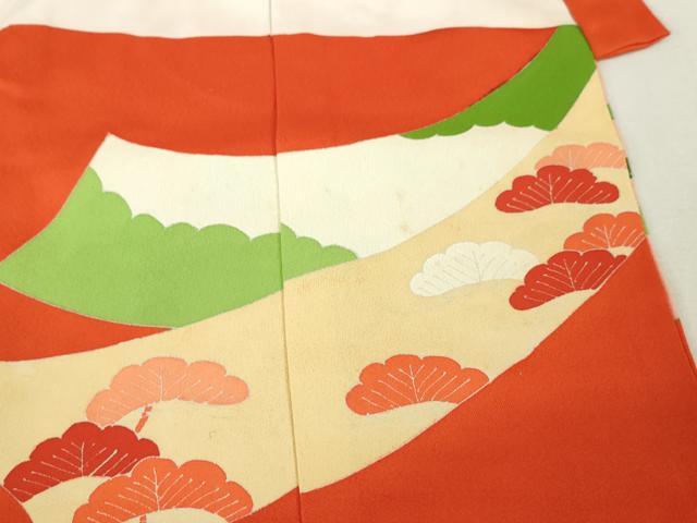 平和屋本店■極上　女の子　祝着　産着　初着　のしめ　お宮詣り　駒刺繍　束ね熨斗吉祥飛鶴文　丹色地　金彩　逸品　DZAA4334kh5