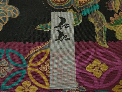 平和屋本店■極上　前田仁仙　仁仙更紗　石川県指定無形文化財　牛首紬　白山工房　手織　全通柄袋帯　更紗花文　金彩　逸品　DZAA4346kh5