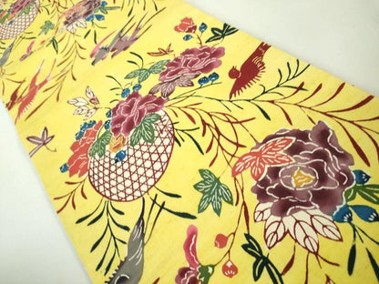 平和屋本店■極上　本場琉球紅型　九寸開き名古屋帯　燕　花籠　逸品　未使用　DZAA4354kh5