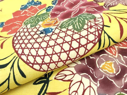 平和屋本店■極上　本場琉球紅型　九寸開き名古屋帯　燕　花籠　逸品　未使用　DZAA4354kh5