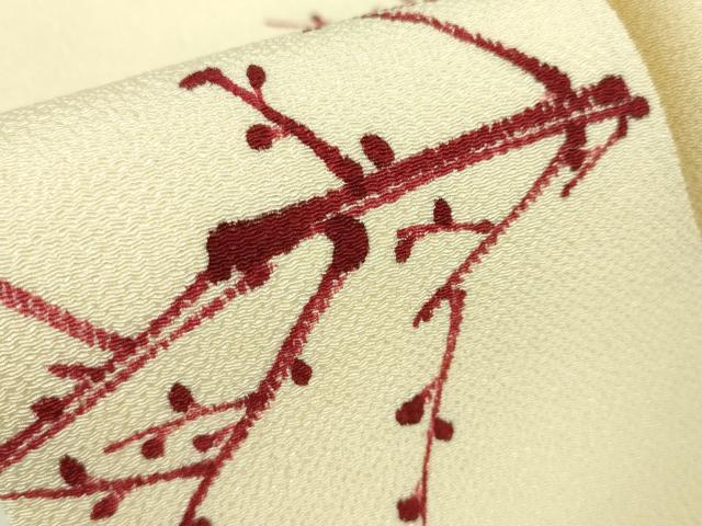 平和屋本店■極上　人間国宝 森口華弘 蒔糊友禅 蒔糊散らし　九寸名古屋帯　枝梅　象牙色地　鬼しぼ縮緬　金彩　逸品　未使用　DZAA4363kh5