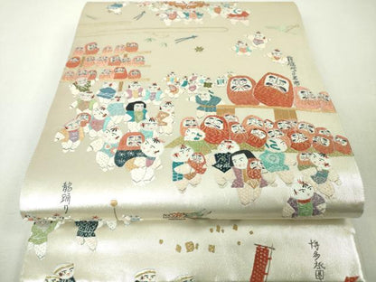 平和屋本店●極上　中国人間国宝 将雪英 両方向 全通柄袋帯 千色総通し 総刺繍　日本のまつり　金糸　色紙付き　逸品　未使用　DZAA4370kh5