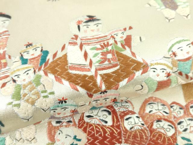 平和屋本店●極上　中国人間国宝 将雪英 両方向 全通柄袋帯 千色総通し 総刺繍　日本のまつり　金糸　色紙付き　逸品　未使用　DZAA4370kh5