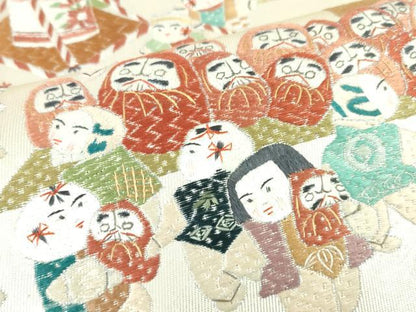 平和屋本店●極上　中国人間国宝 将雪英 両方向 全通柄袋帯 千色総通し 総刺繍　日本のまつり　金糸　色紙付き　逸品　未使用　DZAA4370kh5