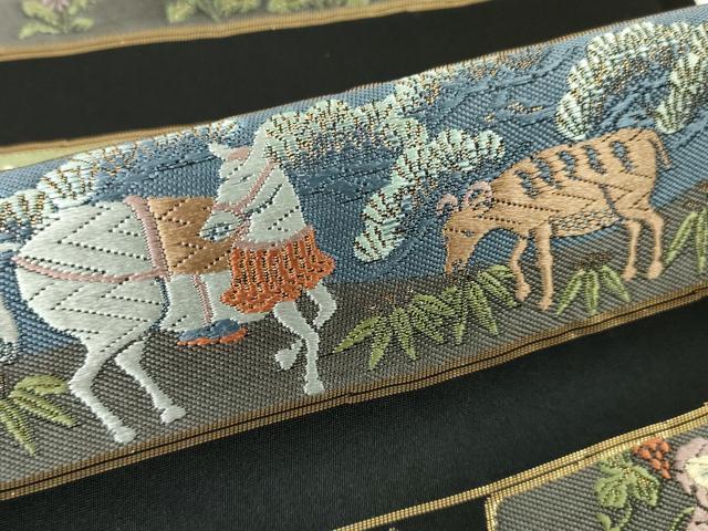 平和屋本店●極上 六通柄袋帯 唐織 十二支 干支 福寿 黒地 金糸 逸品 未使用 DZAA4373kh5