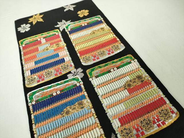 平和屋本店■極上　本袋帯　龍村平蔵柄　威毛錦　黒地　金銀糸　逸品　DZAA4374kh5