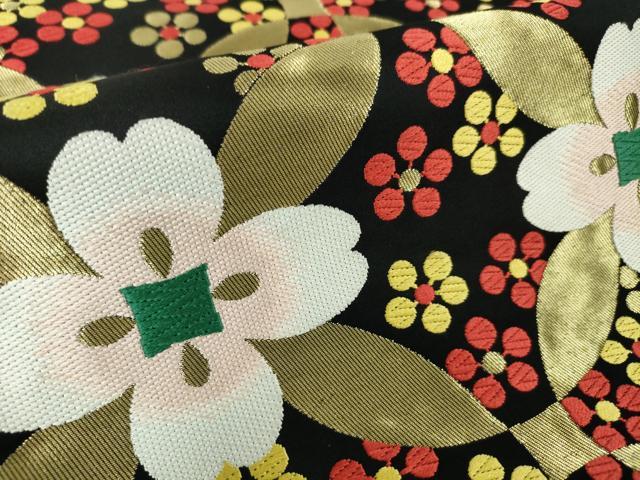 平和屋本店■極上　西陣　高島織物謹製　六通柄袋帯　七宝花文　梅鉢　黒地　金糸　証紙付き　逸品　未使用　DZAA4384kh5