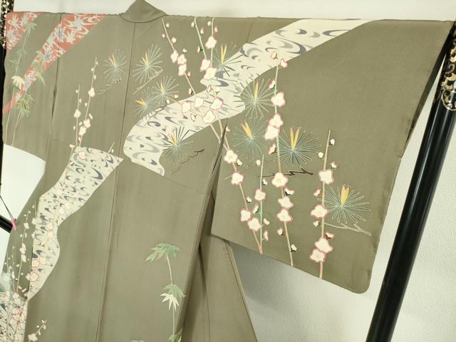 平和屋本店■極上　本加賀友禅作家　西川健一　訪問着　松竹梅　竜田川　灰汁色地　逸品　未使用　DZAA4407kh5