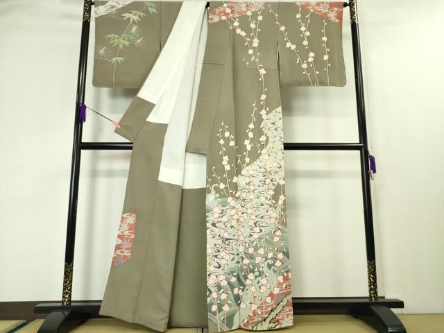 平和屋本店■極上　本加賀友禅作家　西川健一　訪問着　松竹梅　竜田川　灰汁色地　逸品　未使用　DZAA4407kh5
