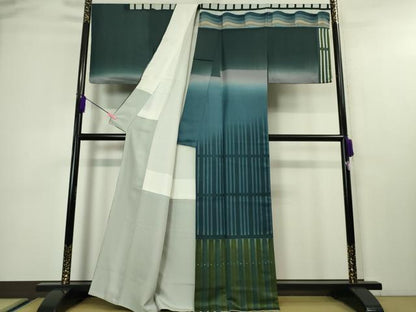 平和屋本店■極上　世界的友禅作家　千地泰弘　訪問着　瓦　柵　暈し染め　金彩　銀通し地　逸品　DZAA4408kh5