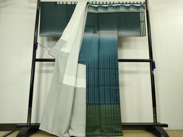 平和屋本店■極上　世界的友禅作家　千地泰弘　訪問着　瓦　柵　暈し染め　金彩　銀通し地　逸品　DZAA4408kh5