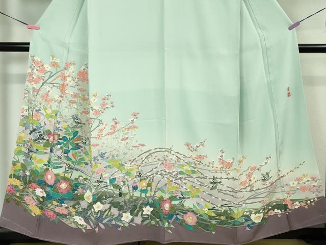 平和屋本店■極上　本加賀友禅作家　百貫華峰　色留袖　吉祥花鳥文　白藍色地　暈し染め　逸品　未使用　DZAA4410kh5