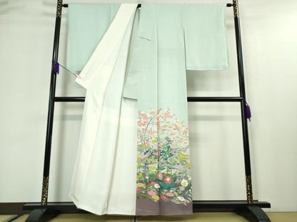 平和屋本店■極上　本加賀友禅作家　百貫華峰　色留袖　吉祥花鳥文　白藍色地　暈し染め　逸品　未使用　DZAA4410kh5