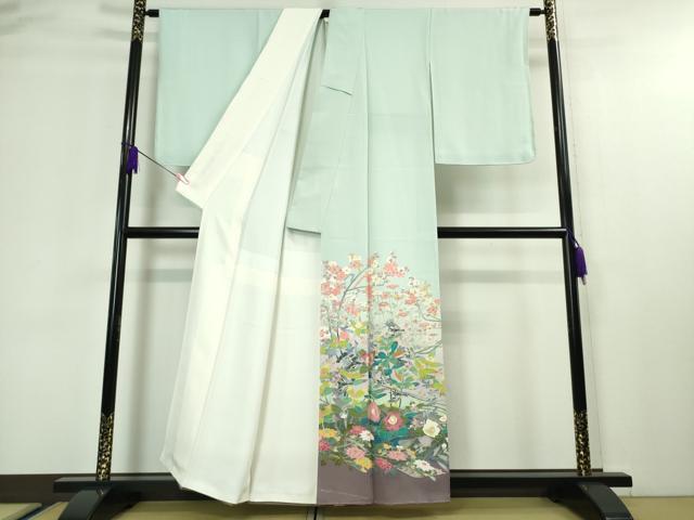 平和屋本店■極上　本加賀友禅作家　百貫華峰　色留袖　吉祥花鳥文　白藍色地　暈し染め　逸品　未使用　DZAA4410kh5