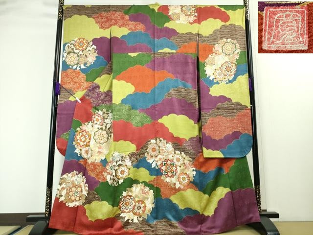 平和屋本店●極上　皇室献上作家　藤井寛　振袖　駒刺繍　雲取り花唐草文　金彩　逸品　DZAA4411kh5