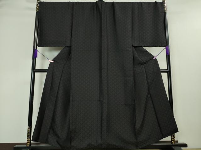 平和屋本店■希少　男性　永治屋清左衛門　お召　キングサイズ　七宝菱文　蝉色地　反端付き　逸品　DZAA4418kh5