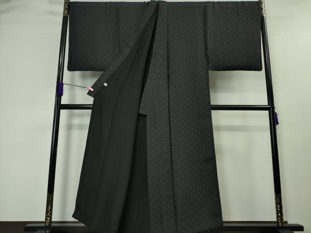 平和屋本店■希少　男性　永治屋清左衛門　お召　キングサイズ　七宝菱文　蝉色地　反端付き　逸品　DZAA4418kh5