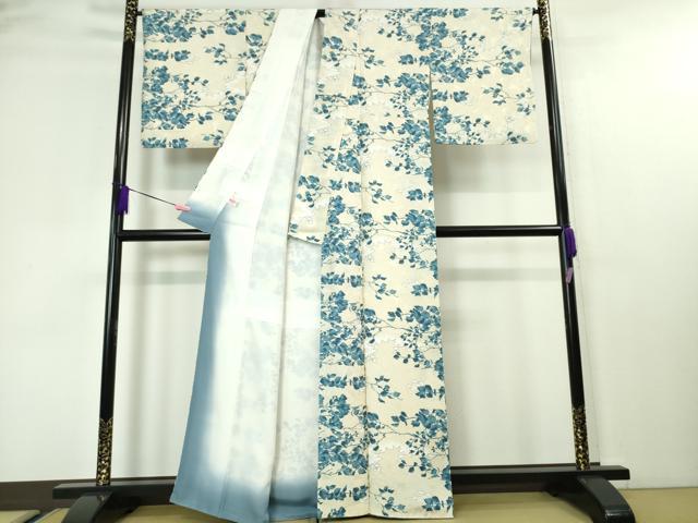 平和屋本店■極上　藍造国選定無形文化財　藍染師　中西桂秀　藍墨摺り友禅　小紋　枝葉文　一蔵謹製　認定証付き　逸品　DZAA4423kh5