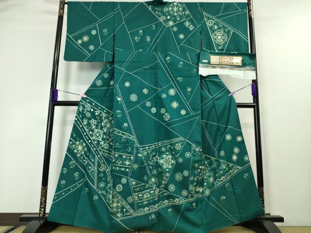 平和屋本店■極上　中国三大刺繍 スワトウ刺繍  総刺繍　本場縞大島紬 訪問着 正倉院花文 鉄色地 まさき織物　証紙付き　逸品　DZAA4424kh5