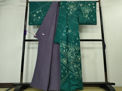平和屋本店■極上　中国三大刺繍 スワトウ刺繍  総刺繍　本場縞大島紬 訪問着 正倉院花文 鉄色地 まさき織物　証紙付き　逸品　DZAA4424kh5
