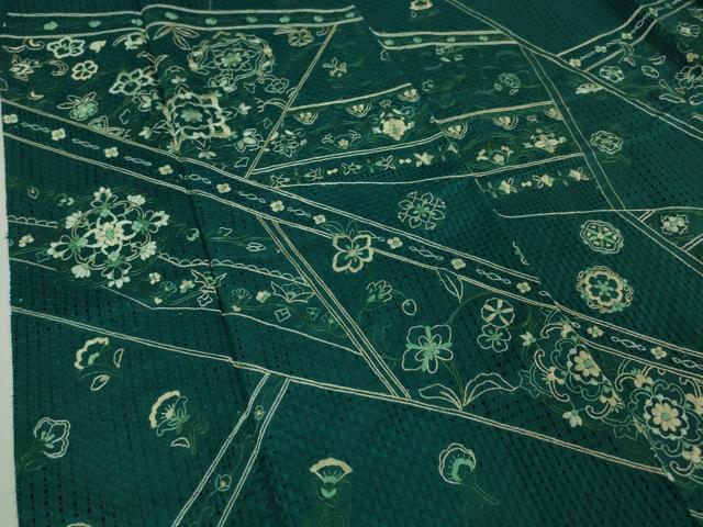 平和屋本店■極上　中国三大刺繍 スワトウ刺繍  総刺繍　本場縞大島紬 訪問着 正倉院花文 鉄色地 まさき織物　証紙付き　逸品　DZAA4424kh5
