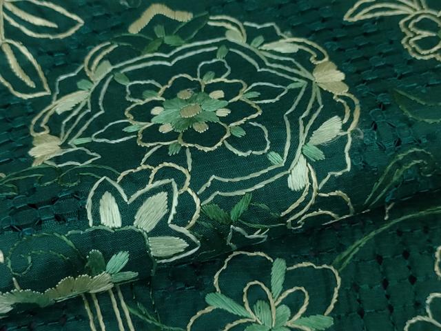 平和屋本店■極上　中国三大刺繍 スワトウ刺繍  総刺繍　本場縞大島紬 訪問着 正倉院花文 鉄色地 まさき織物　証紙付き　逸品　DZAA4424kh5